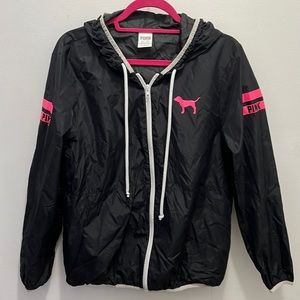 VS PINK black full zip windbreaker Victoria’s Secret size XS S